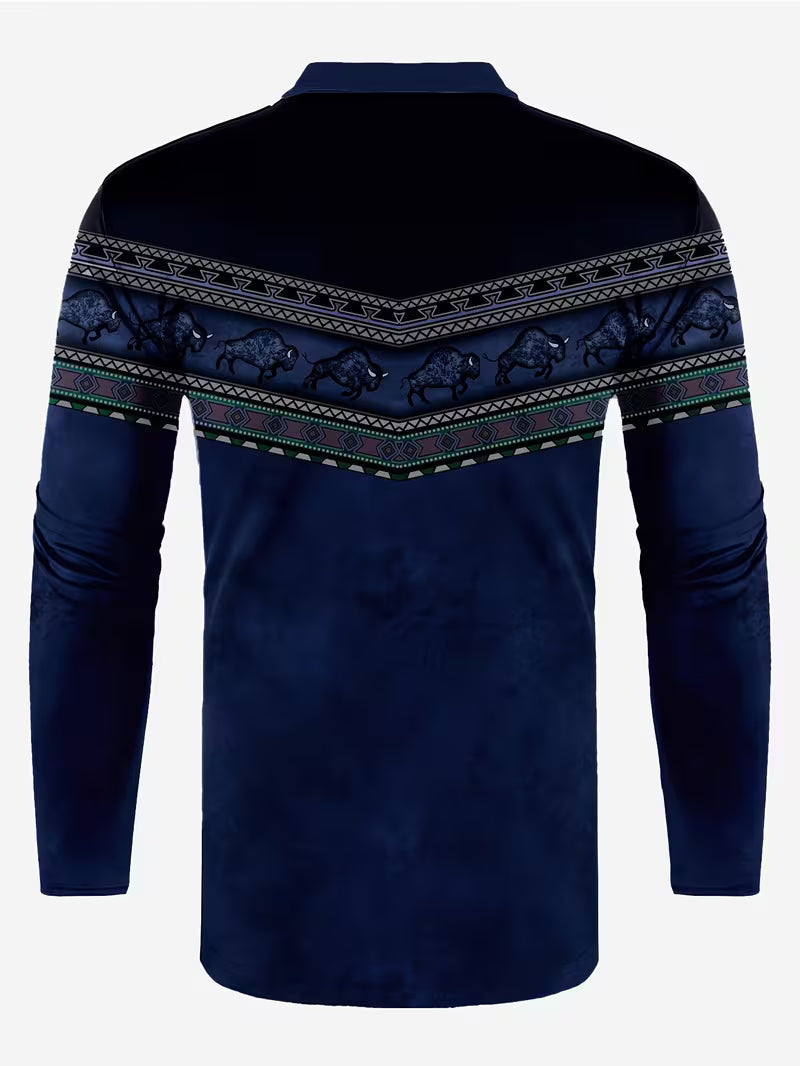 Tamas - Gündelik Vintage Renkli 3D Baskılı Polo Gömlek