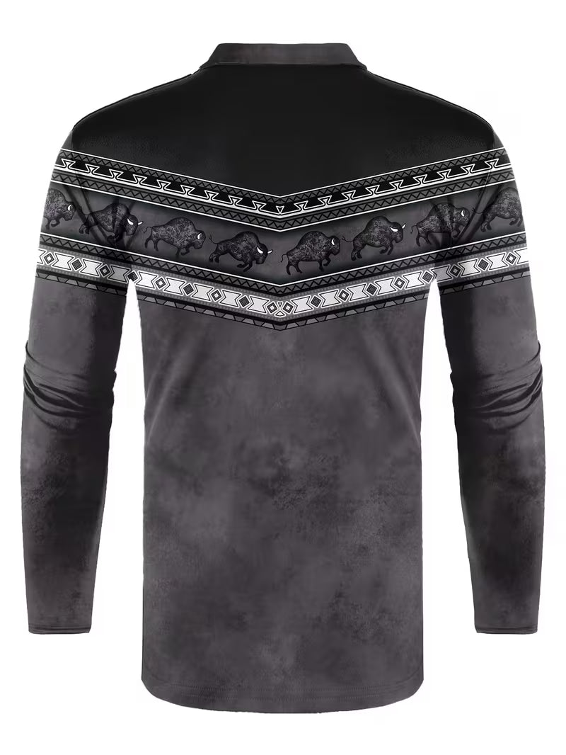 Tamas - Gündelik Vintage Renkli 3D Baskılı Polo Gömlek