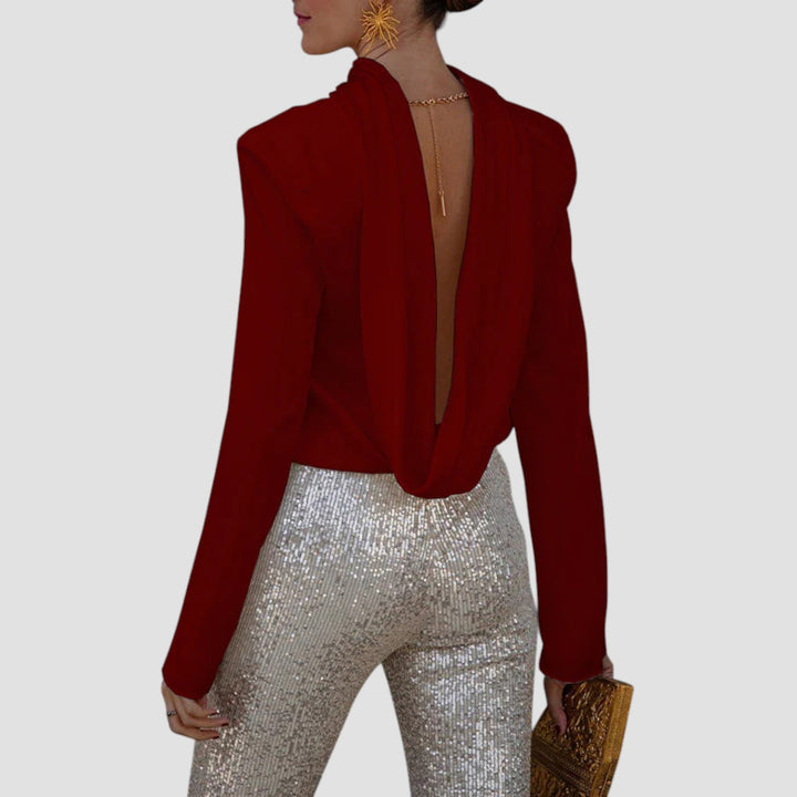 Ffion - Sırtı Açık Kapüşonlu Uzun Kollu Bluz