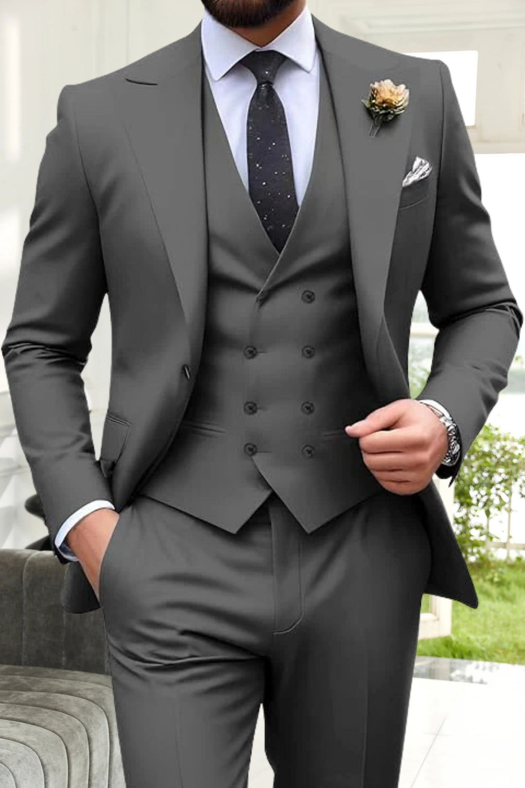 Gremist - Peak Yaka Slim Fit 3 Parça Takım Elbise