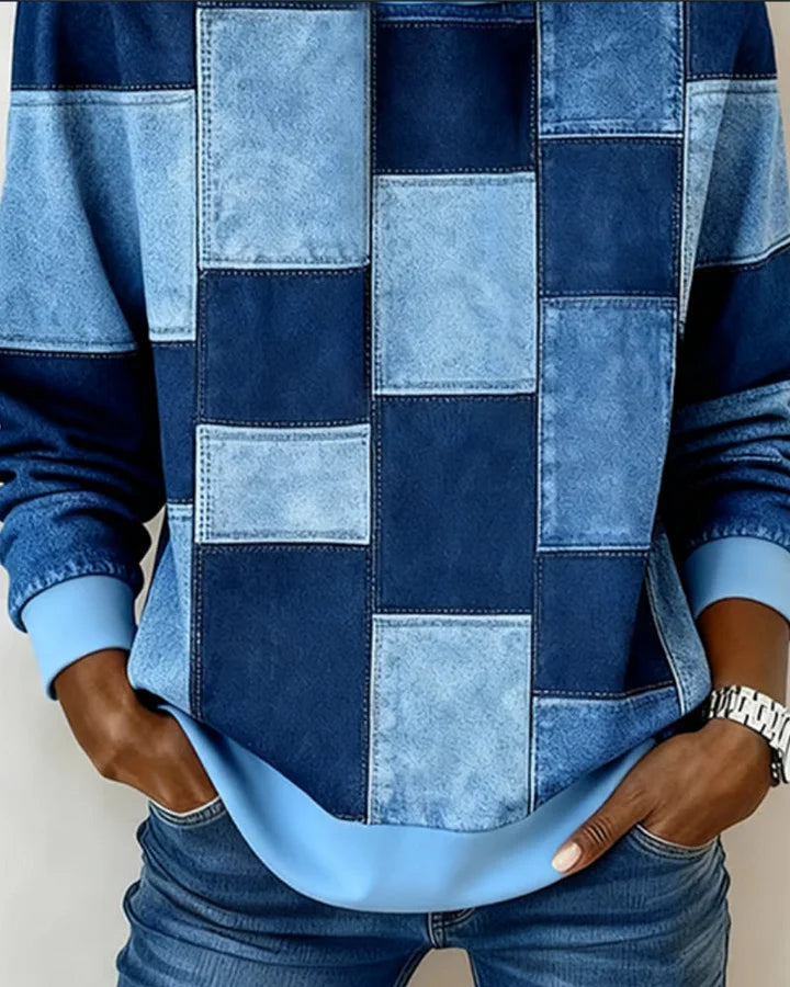 Yaralyn - Şık Ekose Uzun Kollu Kapüşonlu Sweatshirt