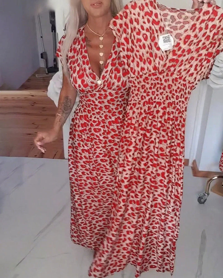 Erendira - Zarif V Yaka Leopar Desenli Elbise