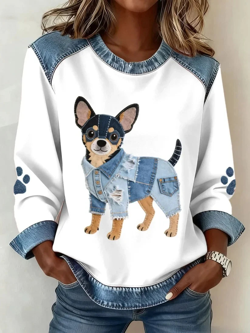 Lilah - Dachshund Baskılı Ve Patchwork Sweatshirt