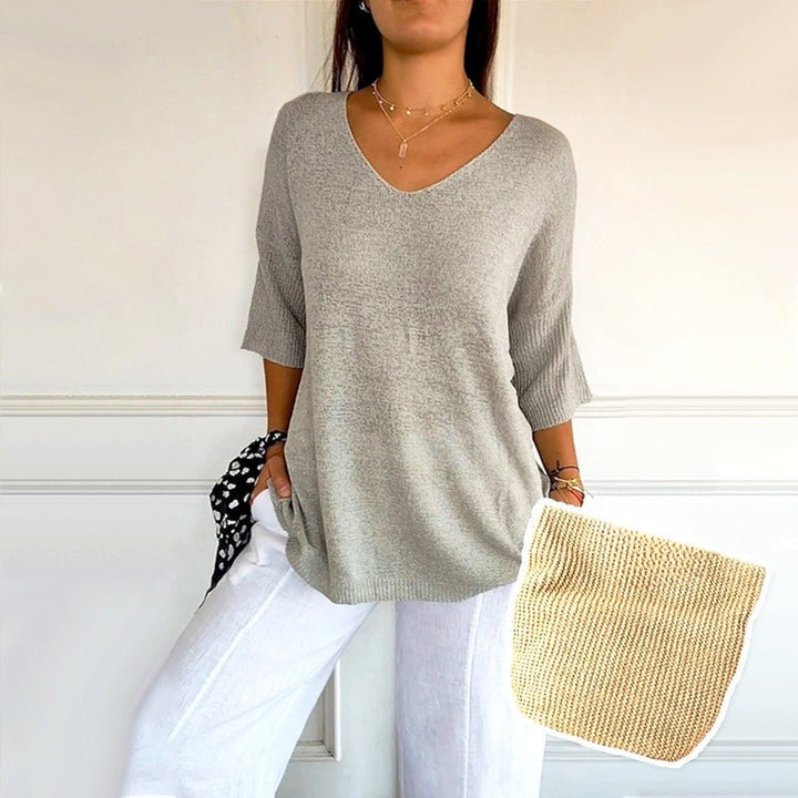 Anjela - V yakalı Rahat örgü Gömlek