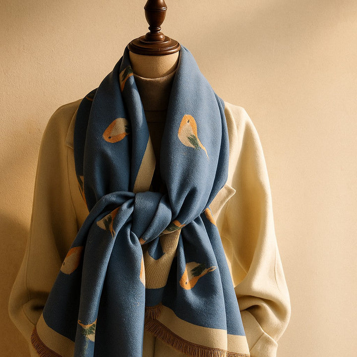 Jesmyn - Kuş Desenli Çift Taraflı Yün Eşarp