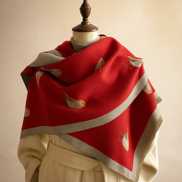 Jesmyn - Kuş Desenli Çift Taraflı Yün Eşarp