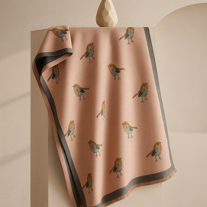 Jesmyn - Kuş Desenli Çift Taraflı Yün Eşarp