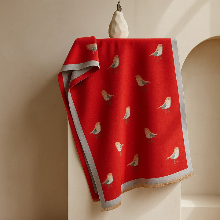 Jesmyn - Kuş Desenli Çift Taraflı Yün Eşarp