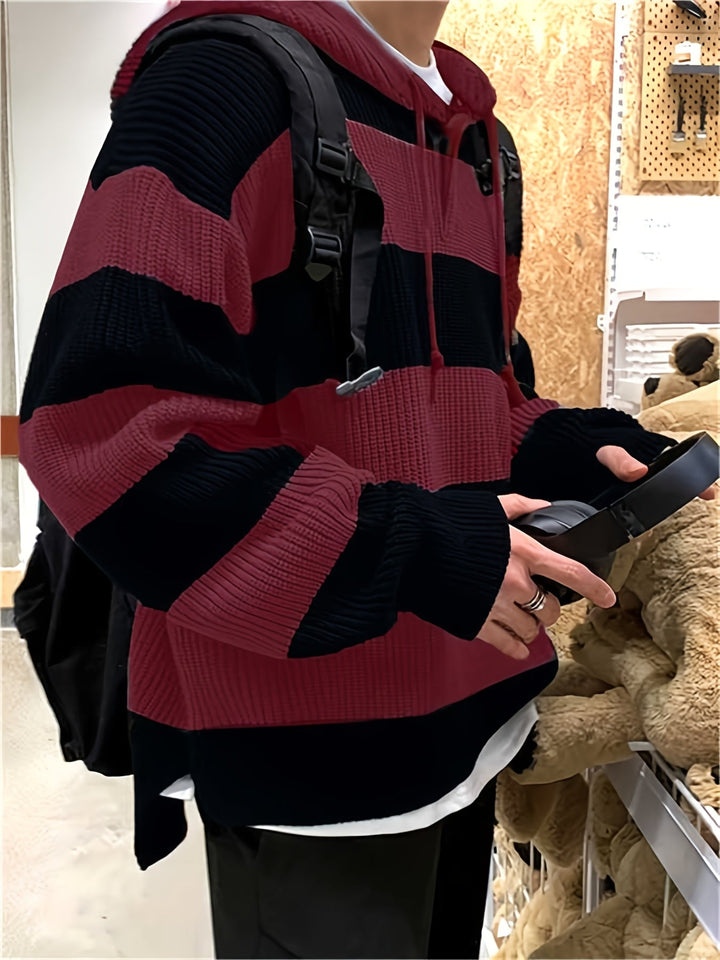 Tenzin - Büyük Boy Çizgili Örgü Kapüşonlu