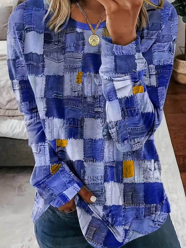 Talya - Kareli Desenli Rahat Uzun Kollu Üst