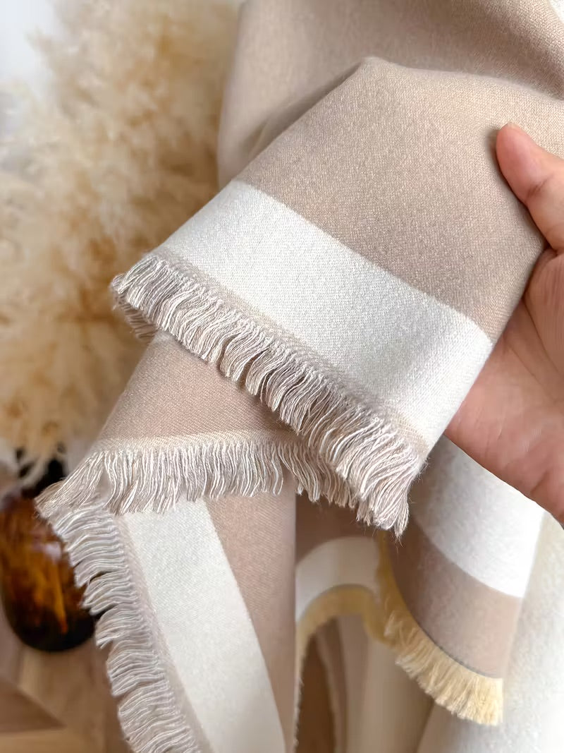 Taisija - Ters Çevrilebilir Çizgili Jakarlı Şal, Suni Kaşmir