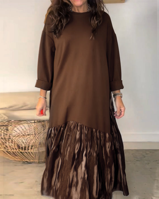 Dragica - Düzensiz Patchwork Desenli Yuvarlak Yakalı Elbise