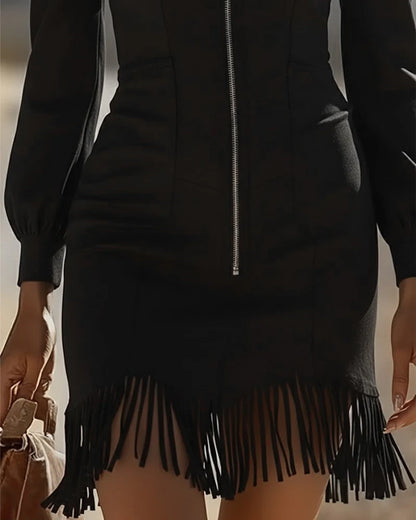 Rittika - Fermuarlı Ve Saçaklı Etekli Elbise