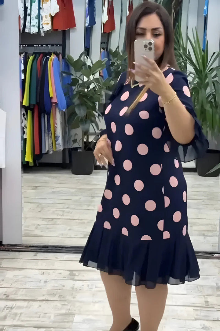 Gigi - Polka Dot Midi Elbise, Geniş Kollarlı
