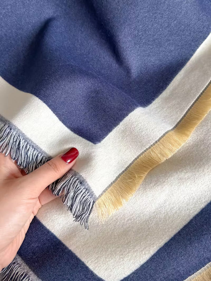 Taisija - Ters Çevrilebilir Çizgili Jakarlı Şal, Suni Kaşmir