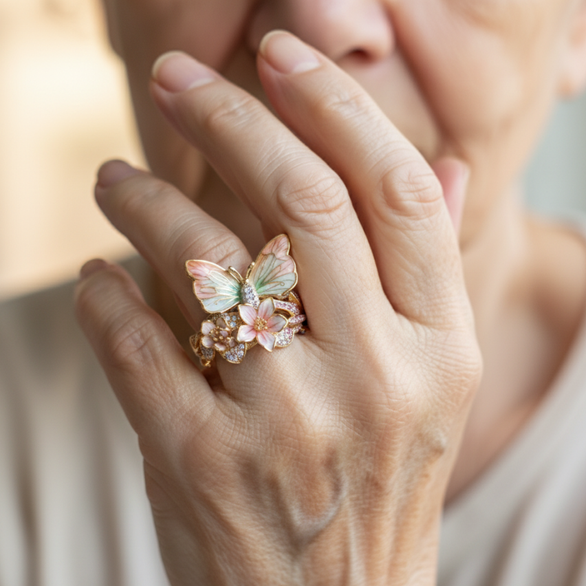 PetalWings - Kübik Zirkonya ile Doğanın Işıltılı Kelebek Yüzüğü