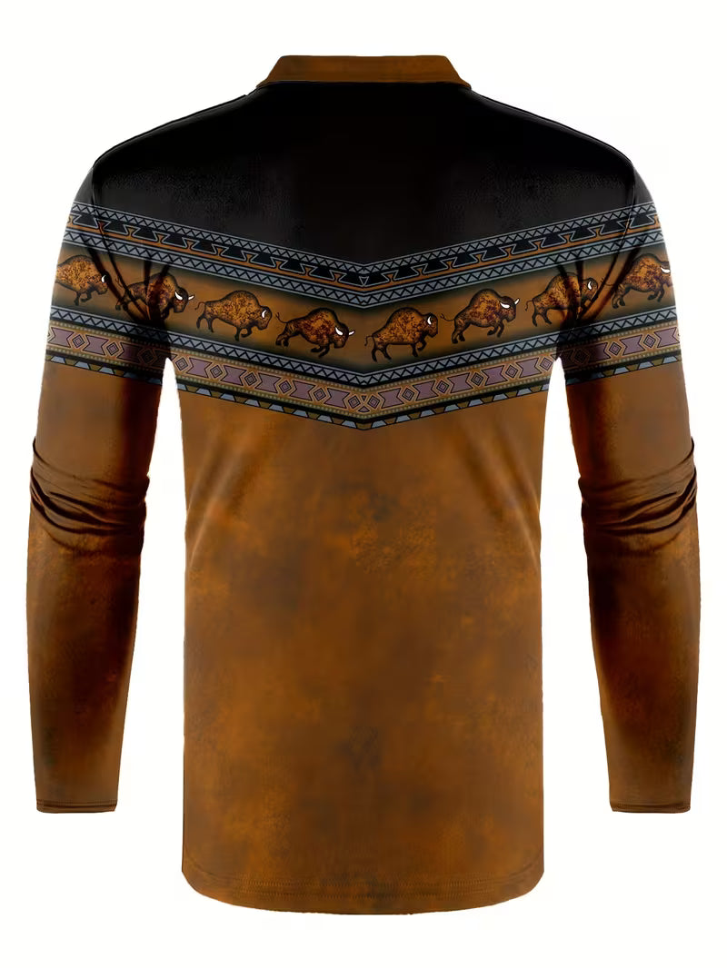 Tamas - Gündelik Vintage Renkli 3D Baskılı Polo Gömlek