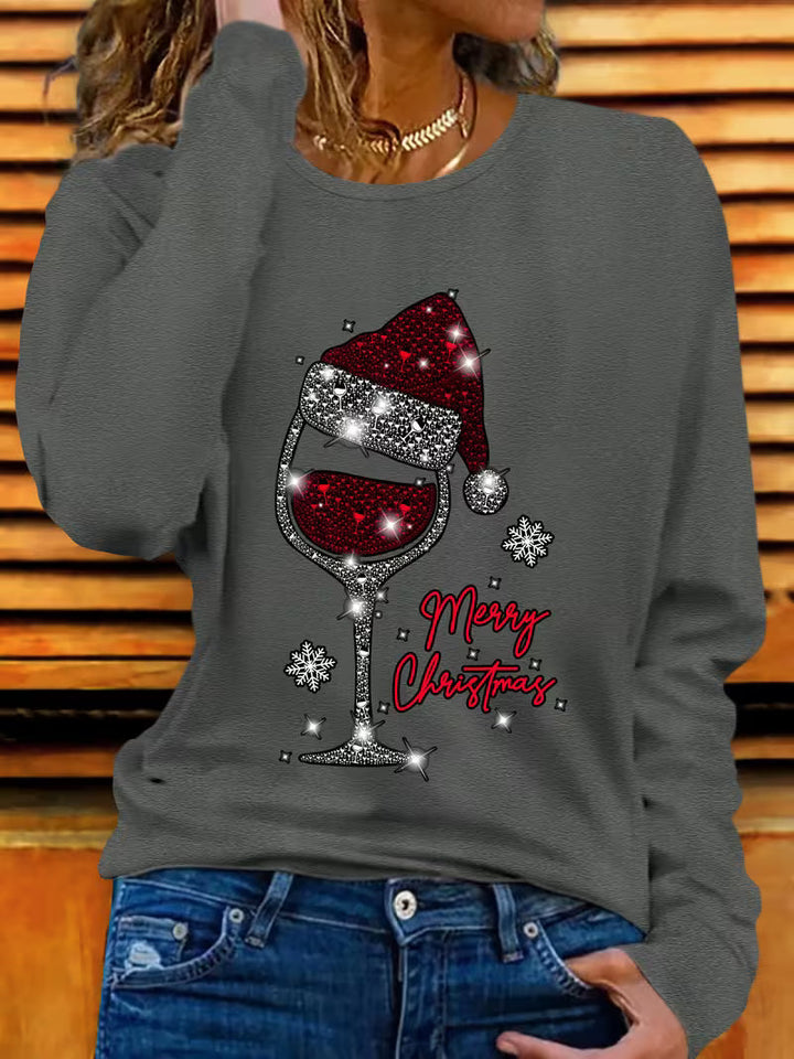 Doreah - Noel Şarap Kadehi ve Noel Baba Şapkası Desenli Kazak