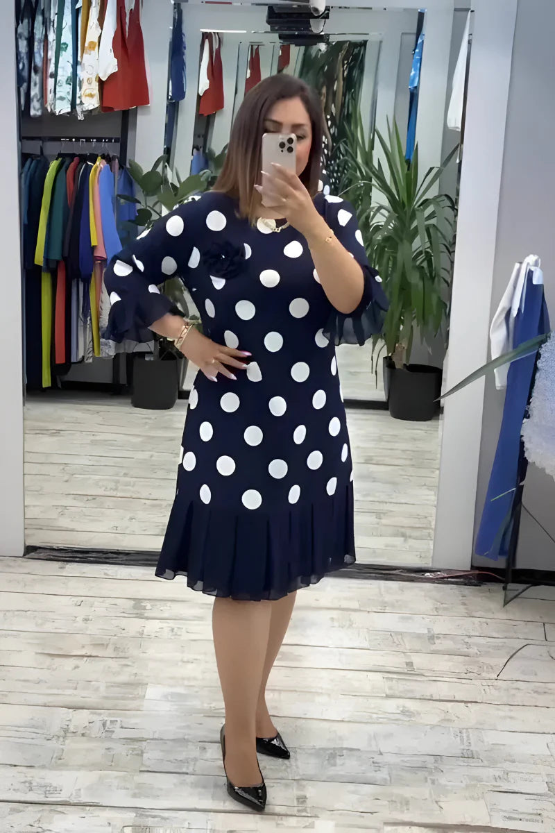 Gigi - Polka Dot Midi Elbise, Geniş Kollarlı