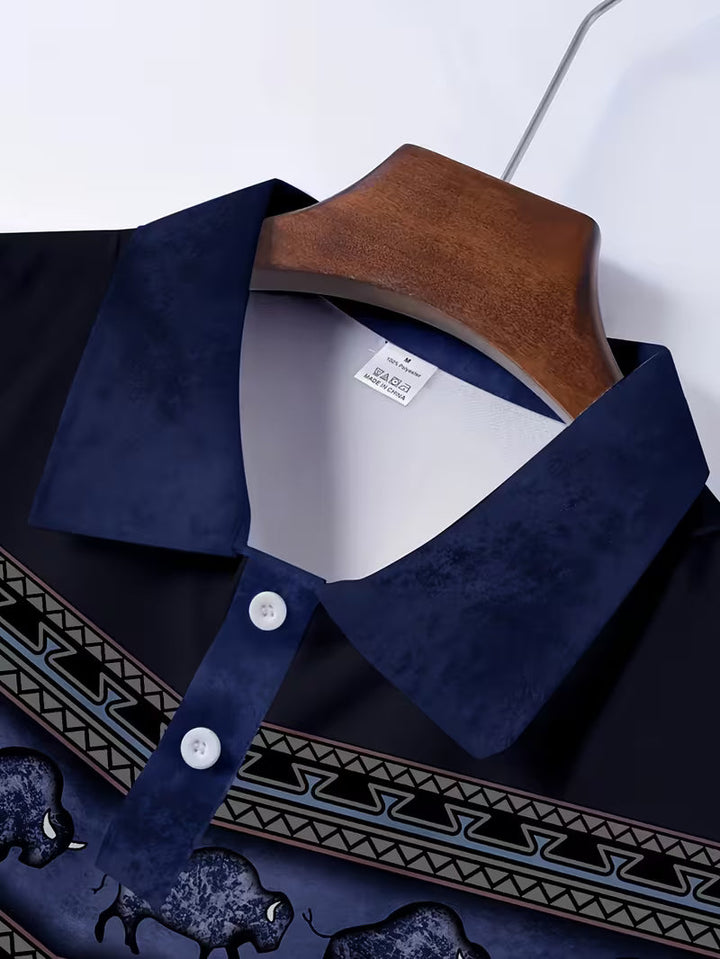 Tamas - Gündelik Vintage Renkli 3D Baskılı Polo Gömlek