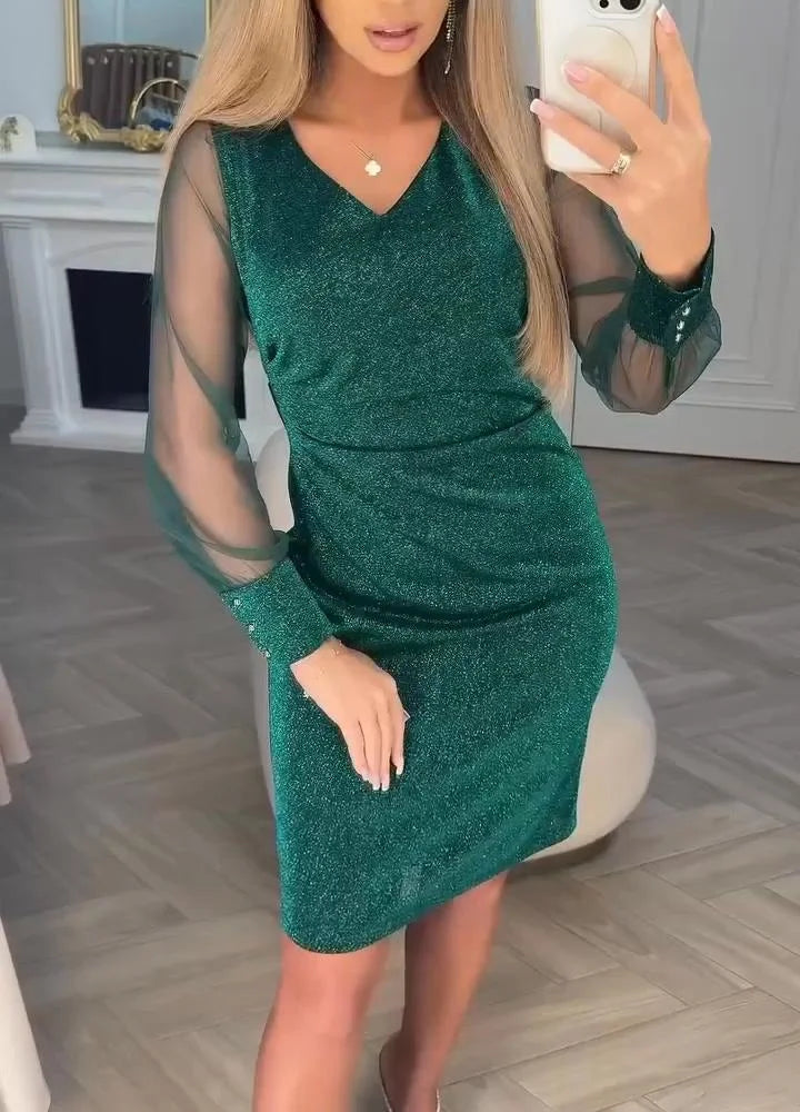 Irisa - Işıltılı Patchwork Midi Elbise