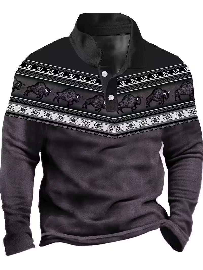 Tamas - Gündelik Vintage Renkli 3D Baskılı Polo Gömlek