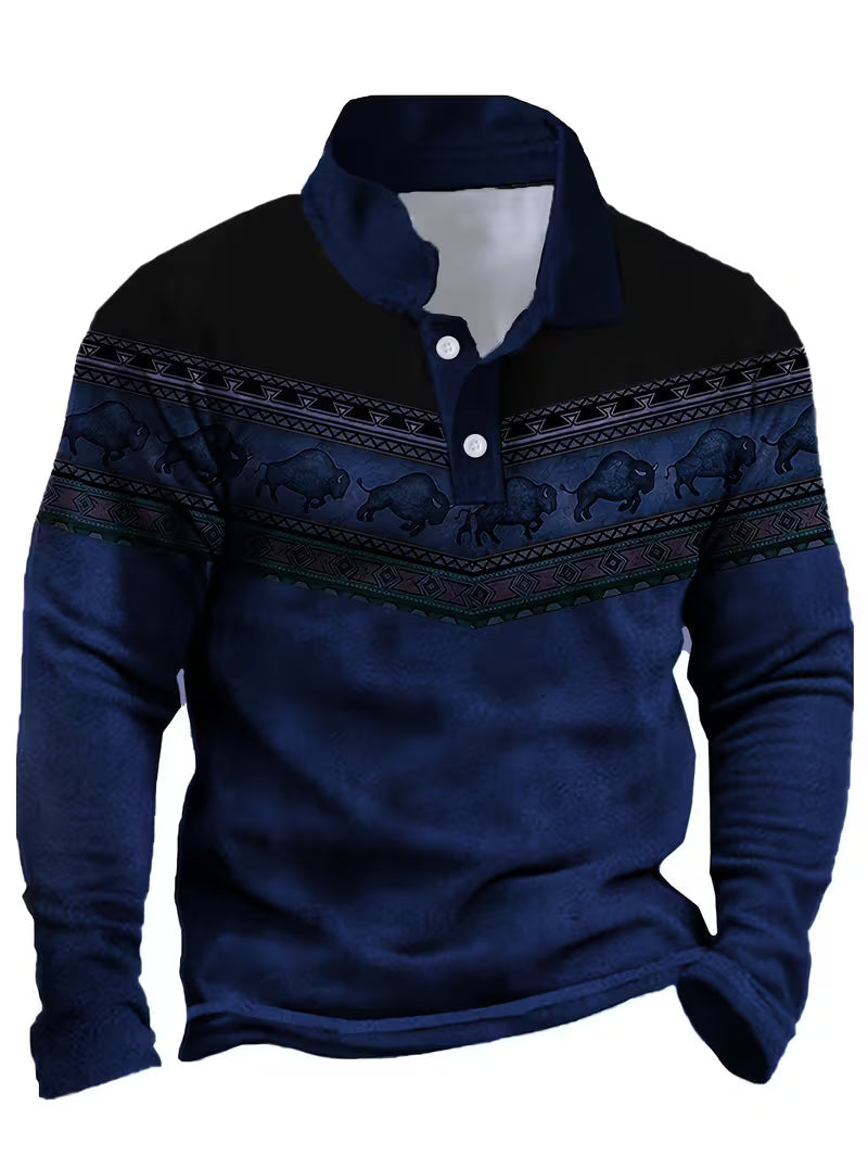 Tamas - Gündelik Vintage Renkli 3D Baskılı Polo Gömlek