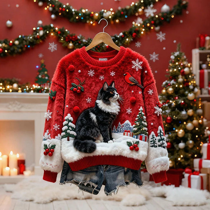 Laetitia - Kedi Motifli Noel Kazak