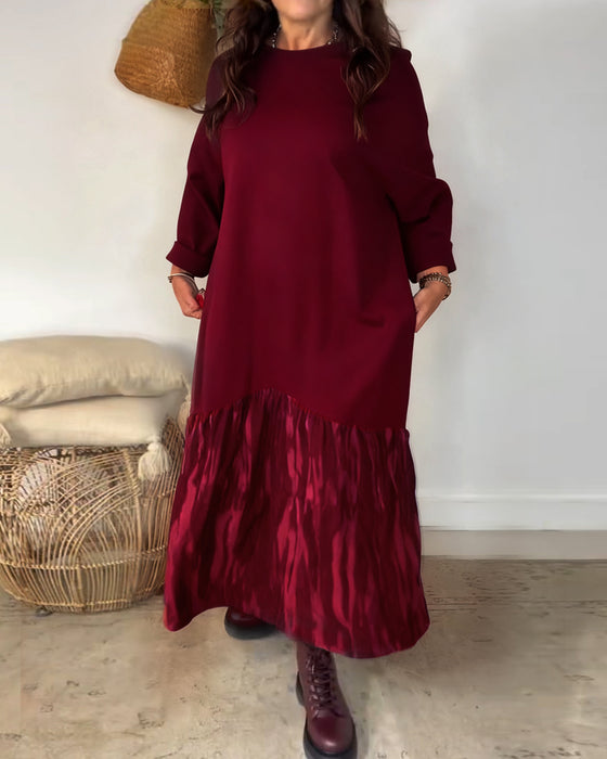 Dragica - Düzensiz Patchwork Desenli Yuvarlak Yakalı Elbise