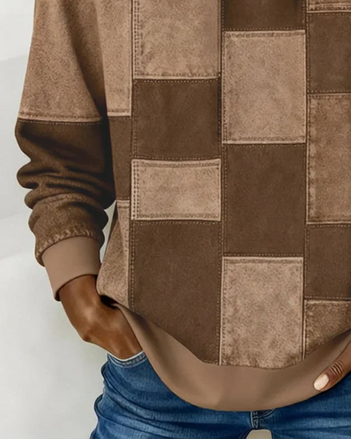 Yaralyn - Şık Ekose Uzun Kollu Kapüşonlu Sweatshirt