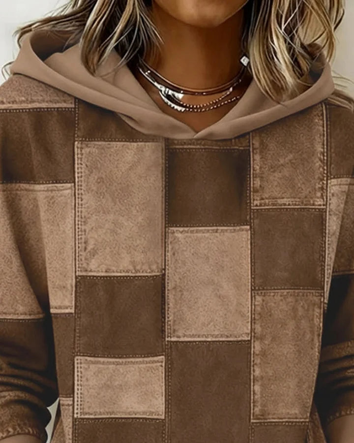 Yaralyn - Şık Ekose Uzun Kollu Kapüşonlu Sweatshirt