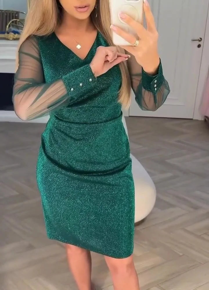 Irisa - Işıltılı Patchwork Midi Elbise