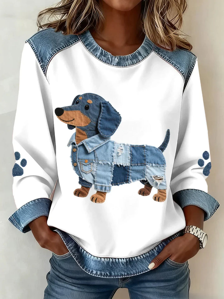 Lilah - Dachshund Baskılı Ve Patchwork Sweatshirt