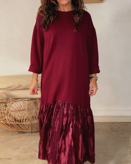 Dragica - Düzensiz Patchwork Desenli Yuvarlak Yakalı Elbise