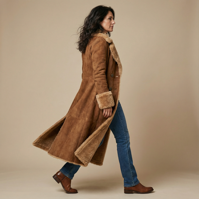 Zeeta - Suni Kürk Detaylı Uzun Vintage Mont