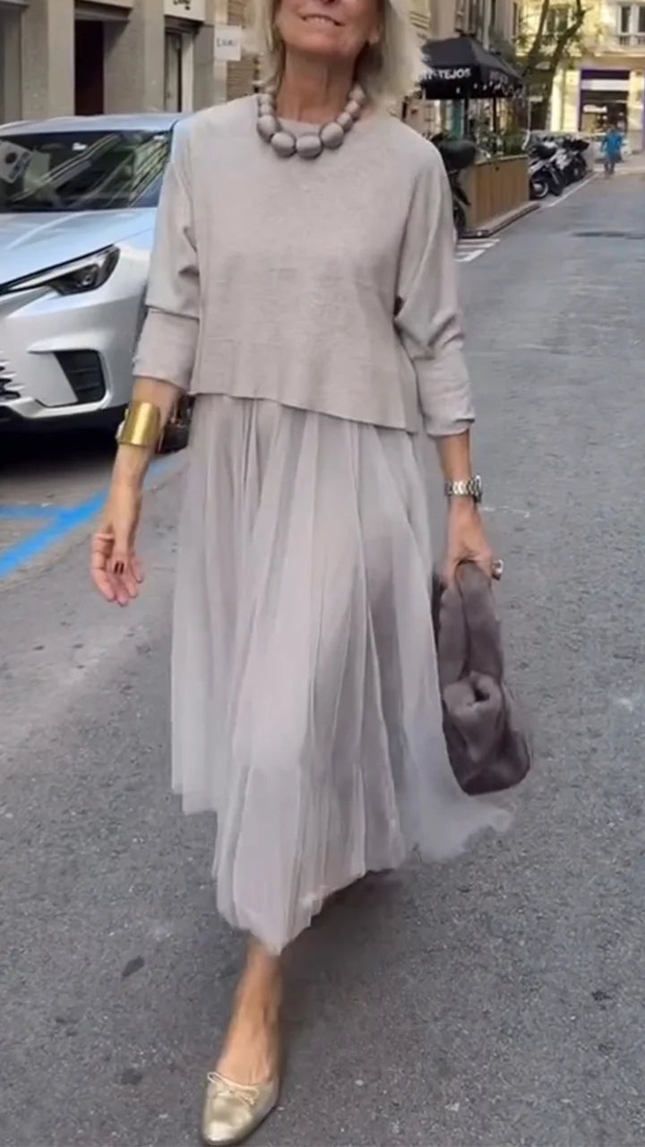 Efrata - Örgü Kazaklı Şık Saten Elbise