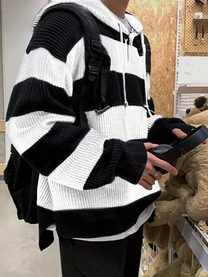 Tenzin - Büyük Boy Çizgili Örgü Kapüşonlu