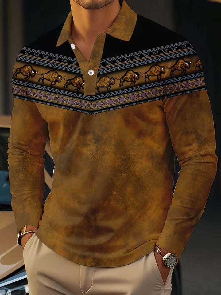 Tamas - Gündelik Vintage Renkli 3D Baskılı Polo Gömlek