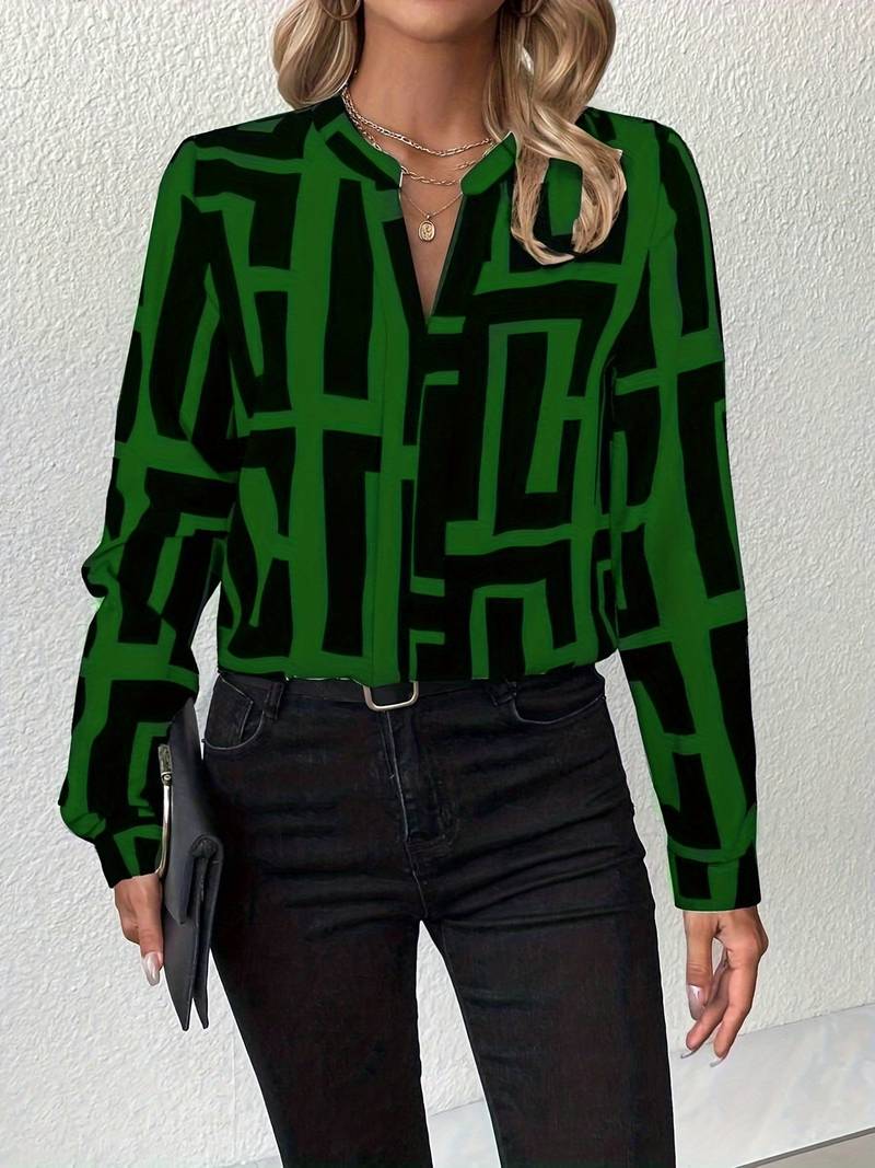 Tzipora - Geometrik Desenli Zarif Uzun Kollu Bluz