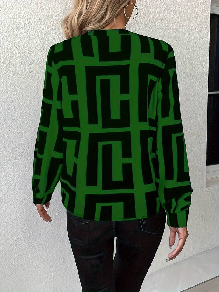 Tzipora - Geometrik Desenli Zarif Uzun Kollu Bluz