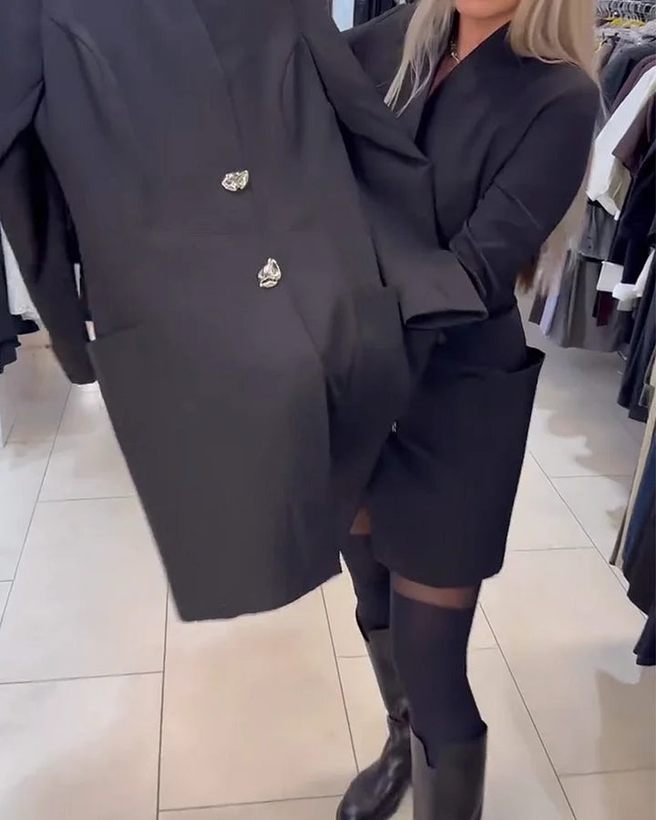 Shireen - Dik Yakalı Metal Düğmeli Elbise