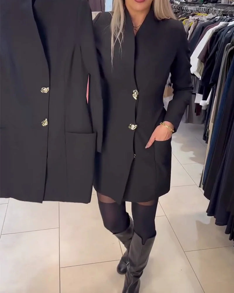 Shireen - Dik Yakalı Metal Düğmeli Elbise