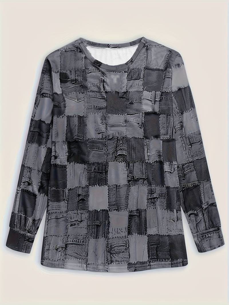 Talya - Kareli Desenli Rahat Uzun Kollu Üst