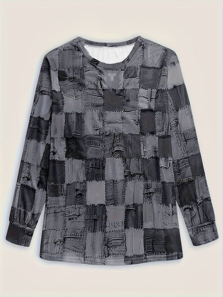 Talya - Kareli Desenli Rahat Uzun Kollu Üst