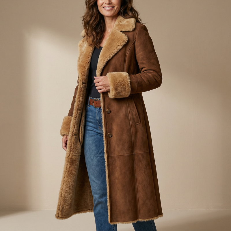 Zeeta - Suni Kürk Detaylı Uzun Vintage Mont