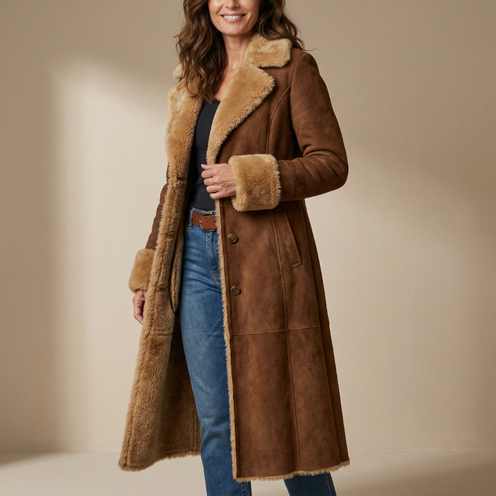 Zeeta - Suni Kürk Detaylı Uzun Vintage Mont