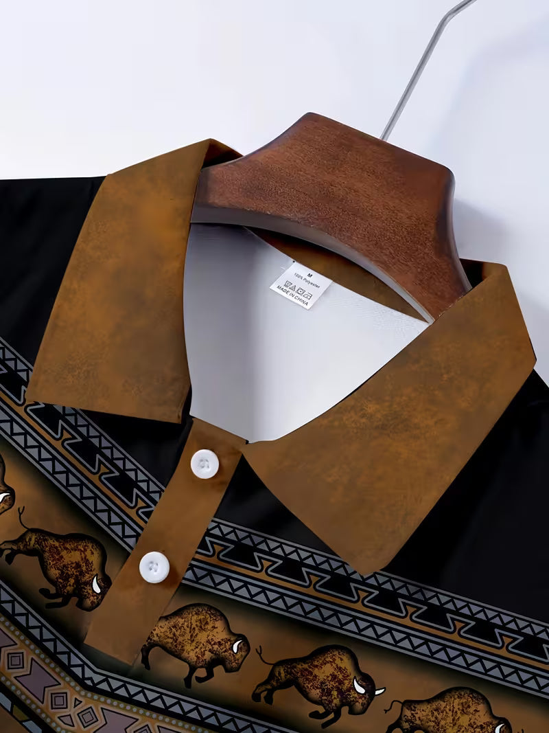 Tamas - Gündelik Vintage Renkli 3D Baskılı Polo Gömlek