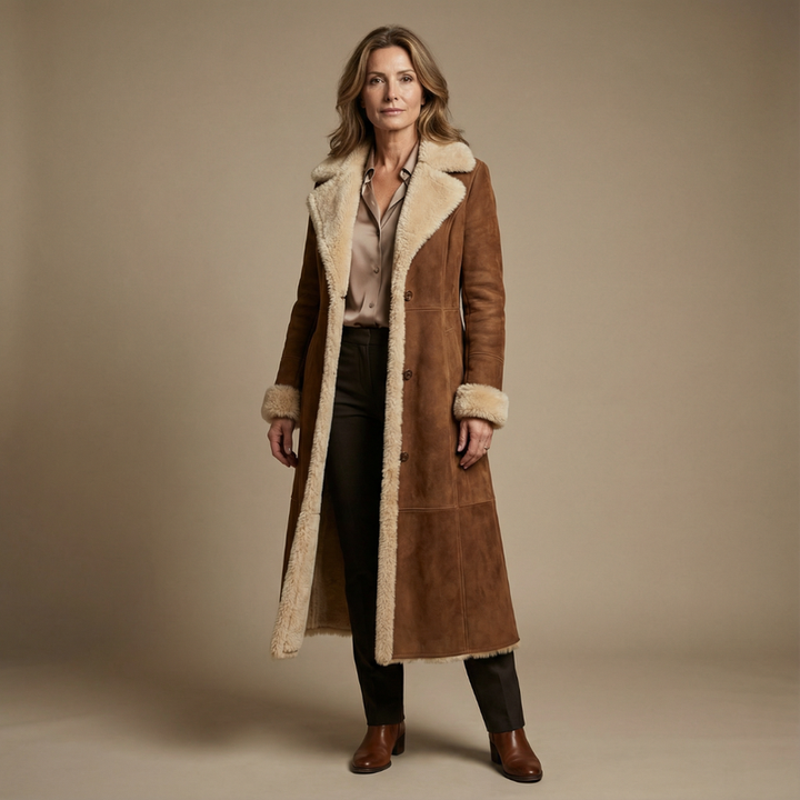 Zeeta - Suni Kürk Detaylı Uzun Vintage Mont