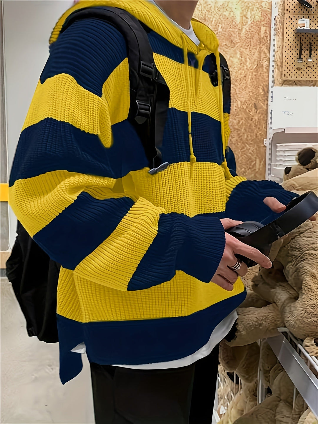 Tenzin - Büyük Boy Çizgili Örgü Kapüşonlu