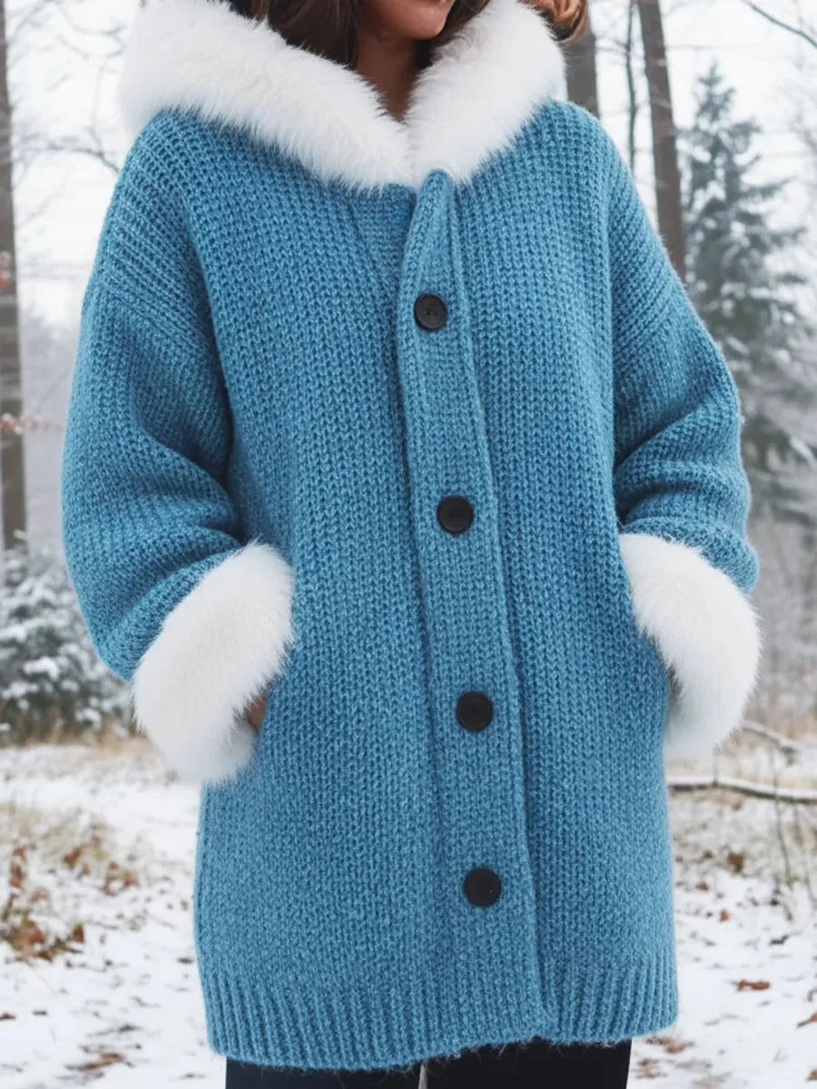 Nodia - Suni Kürk Süslü Örgü Kapüşonlu Mont